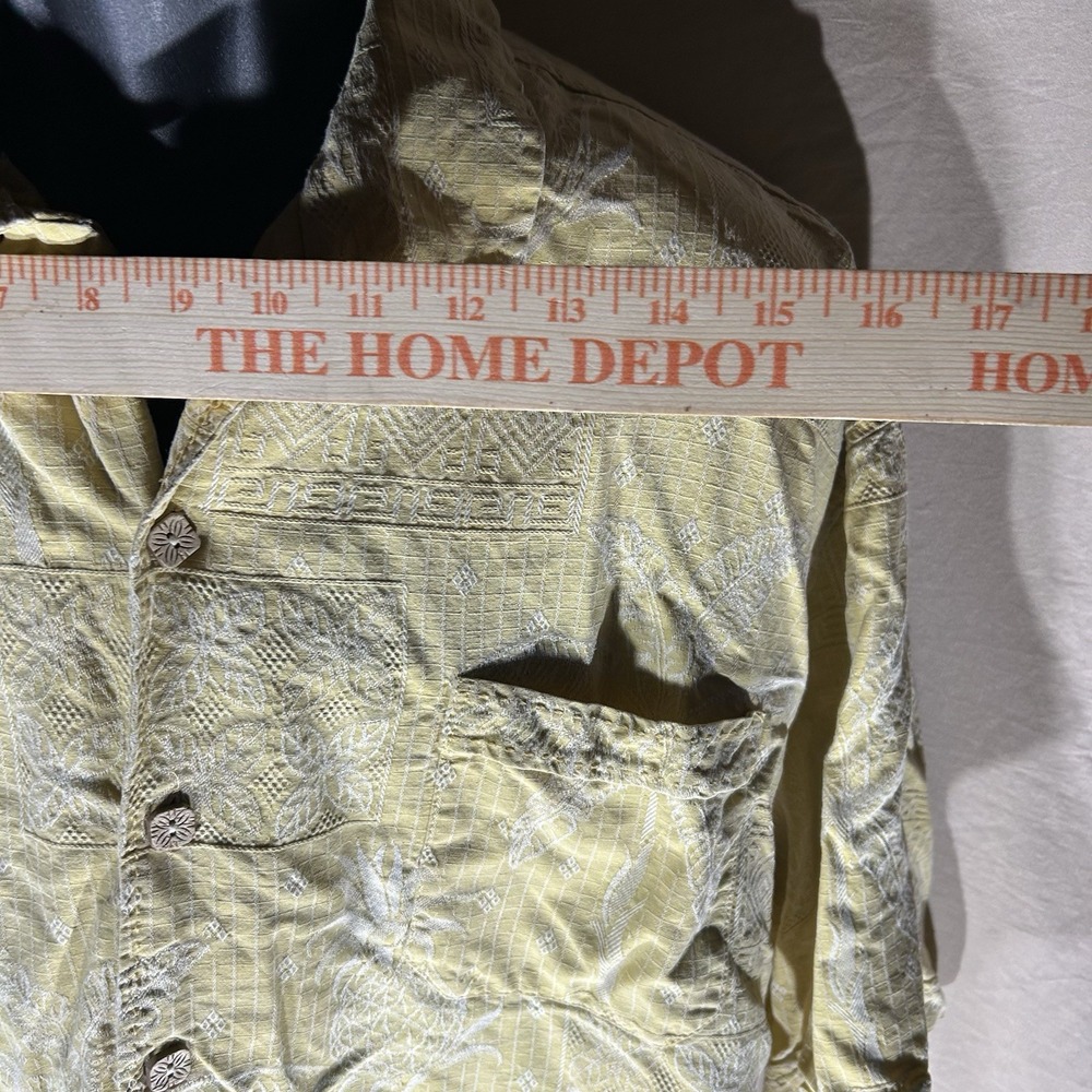 Jamaica Jaxx Mens XXL Silk Hawaiian Camp Shirt Yellow Pineapple Jacquard Button - Picture 6 of 7